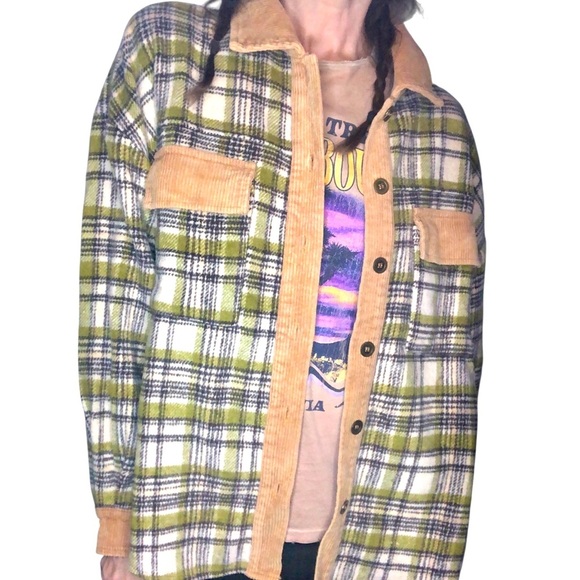 Easel Plaid Corduroy Jacket Sz M Shacket Barn Style Casual Gorpcore Boho Outdoor - Picture 1 of 8